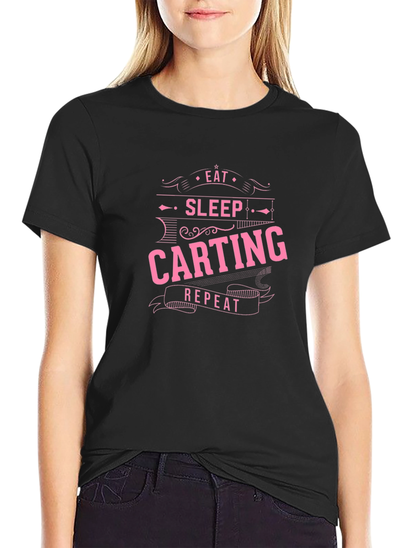 Eat Sleep Carting Repeat T-Shirt - Black Cotton Tee