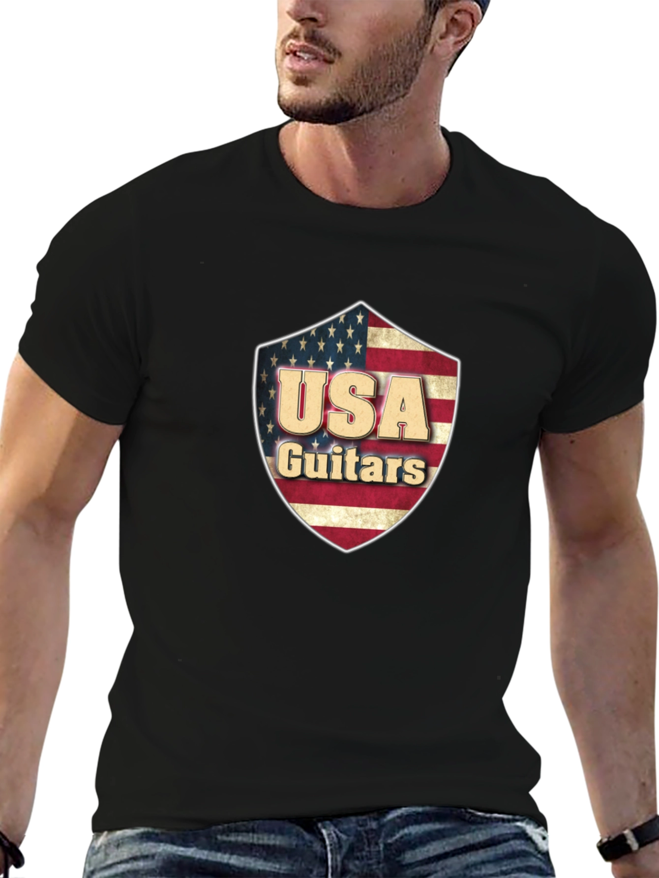 USA Guitars Shield Graphic Black T-Shirt