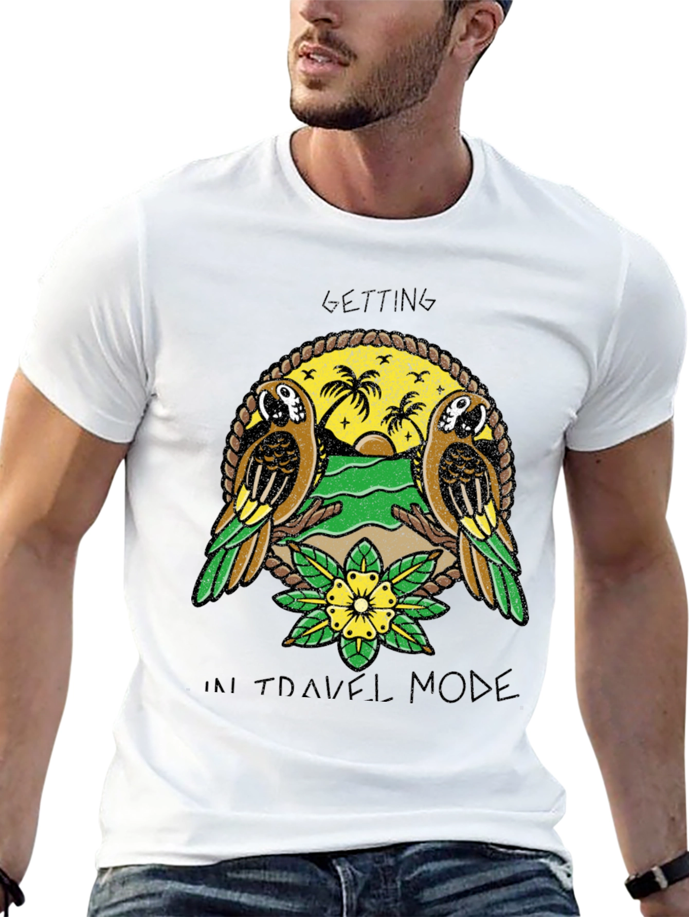 Travel Mode Parrot Graphic T-Shirt