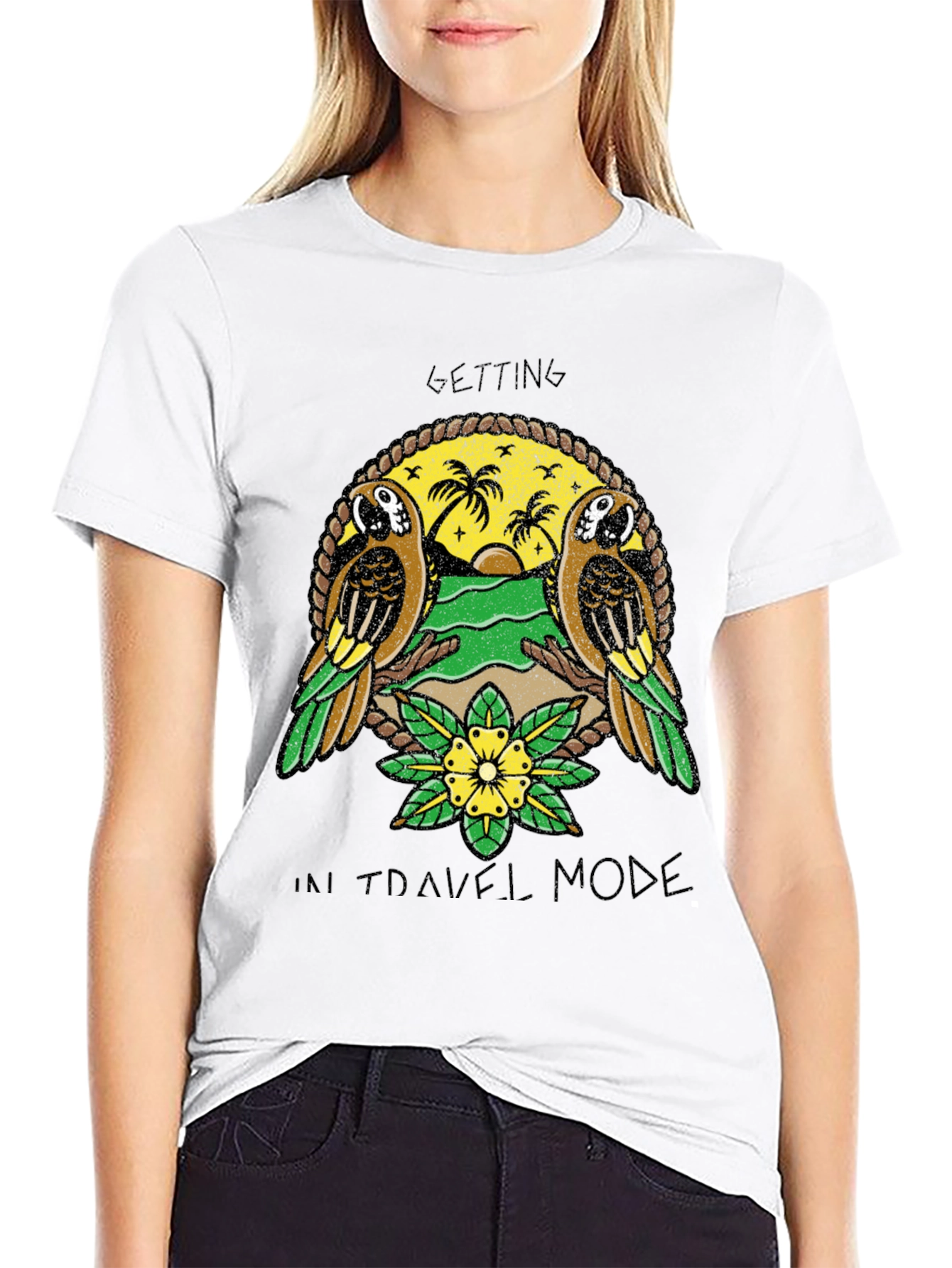 Travel Mode Parrot Graphic T-Shirt