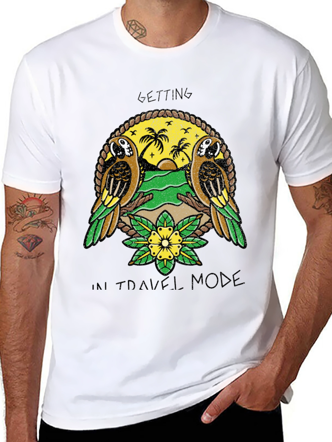 Travel Mode Parrot Graphic T-Shirt