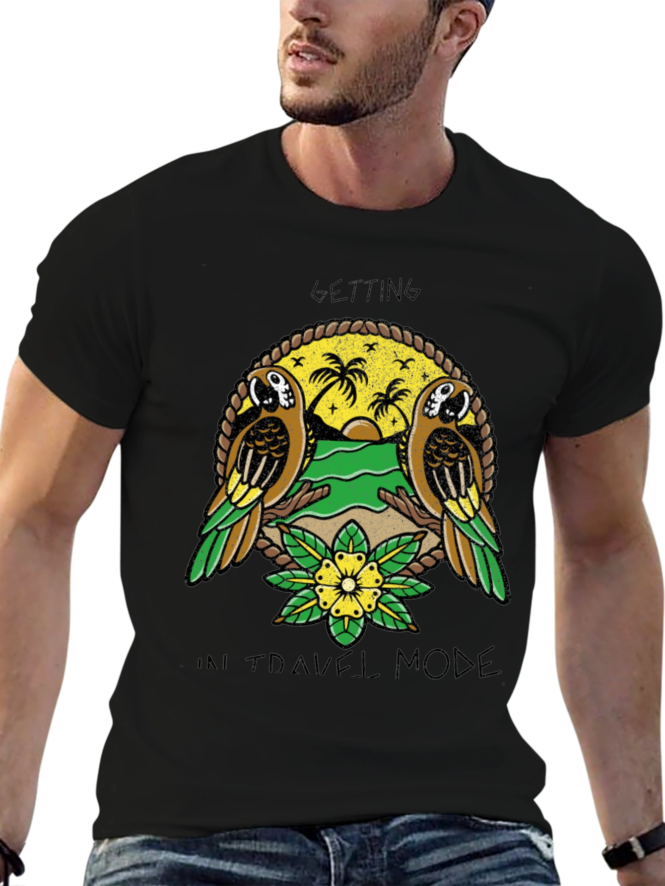 Travel Mode Parrot Graphic T-Shirt