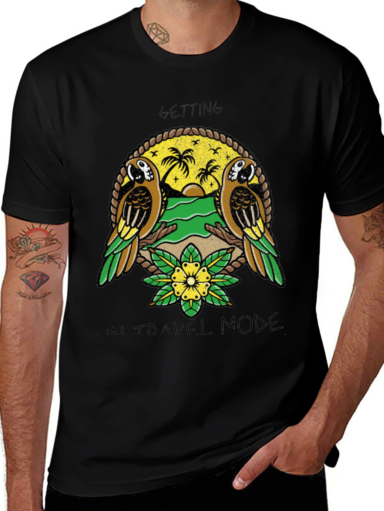 Travel Mode Parrot Graphic T-Shirt