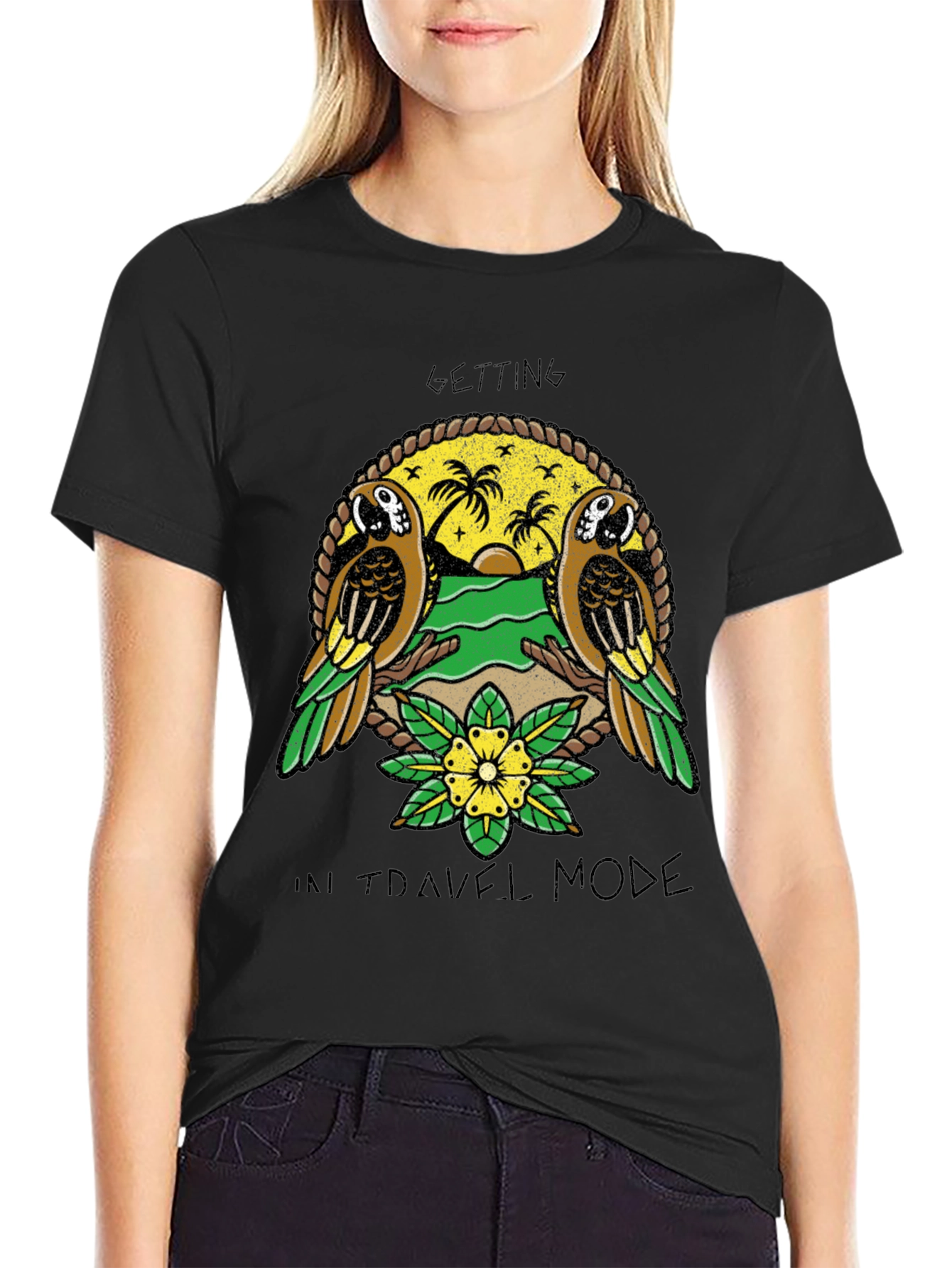 Travel Mode Parrot Graphic T-Shirt
