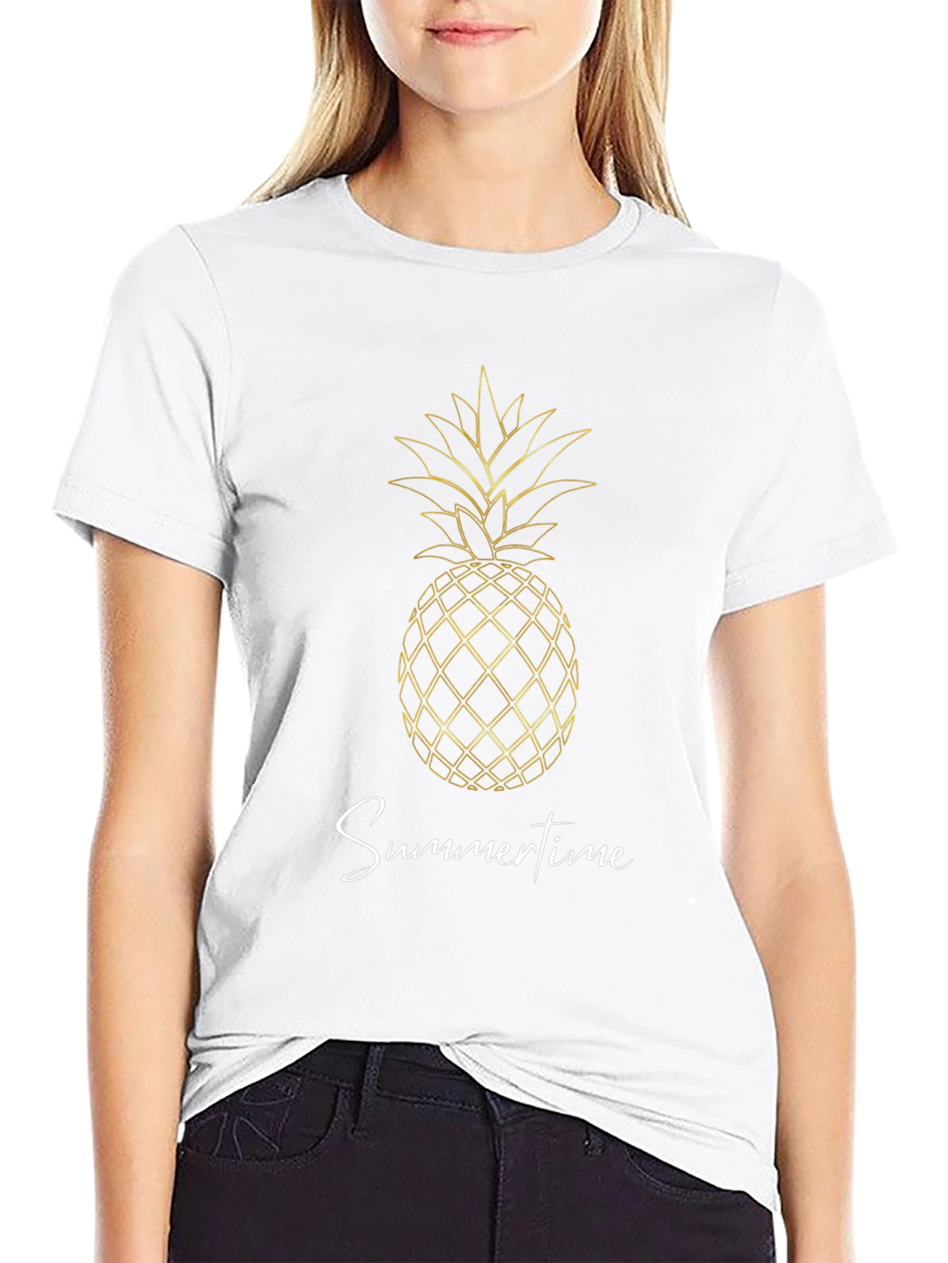 Pineapple Summertime Graphic Black T-Shirt