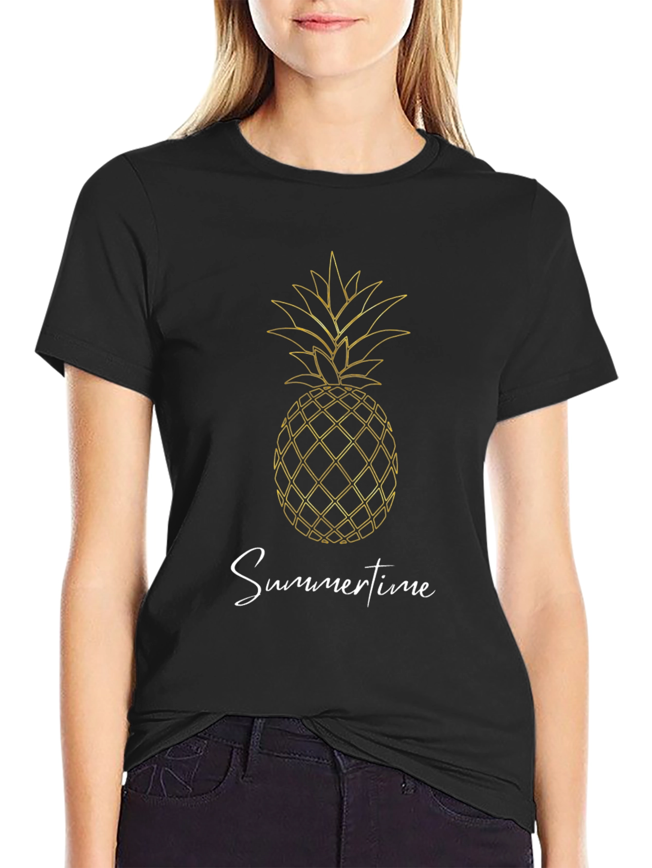 Pineapple Summertime Graphic Black T-Shirt