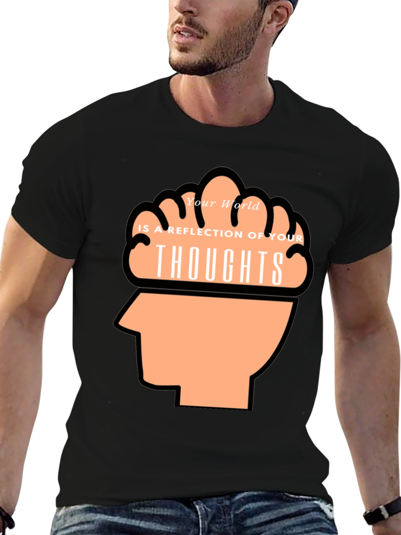Thoughtful Reflection Graphic Tee - Mens Black T-Shirt