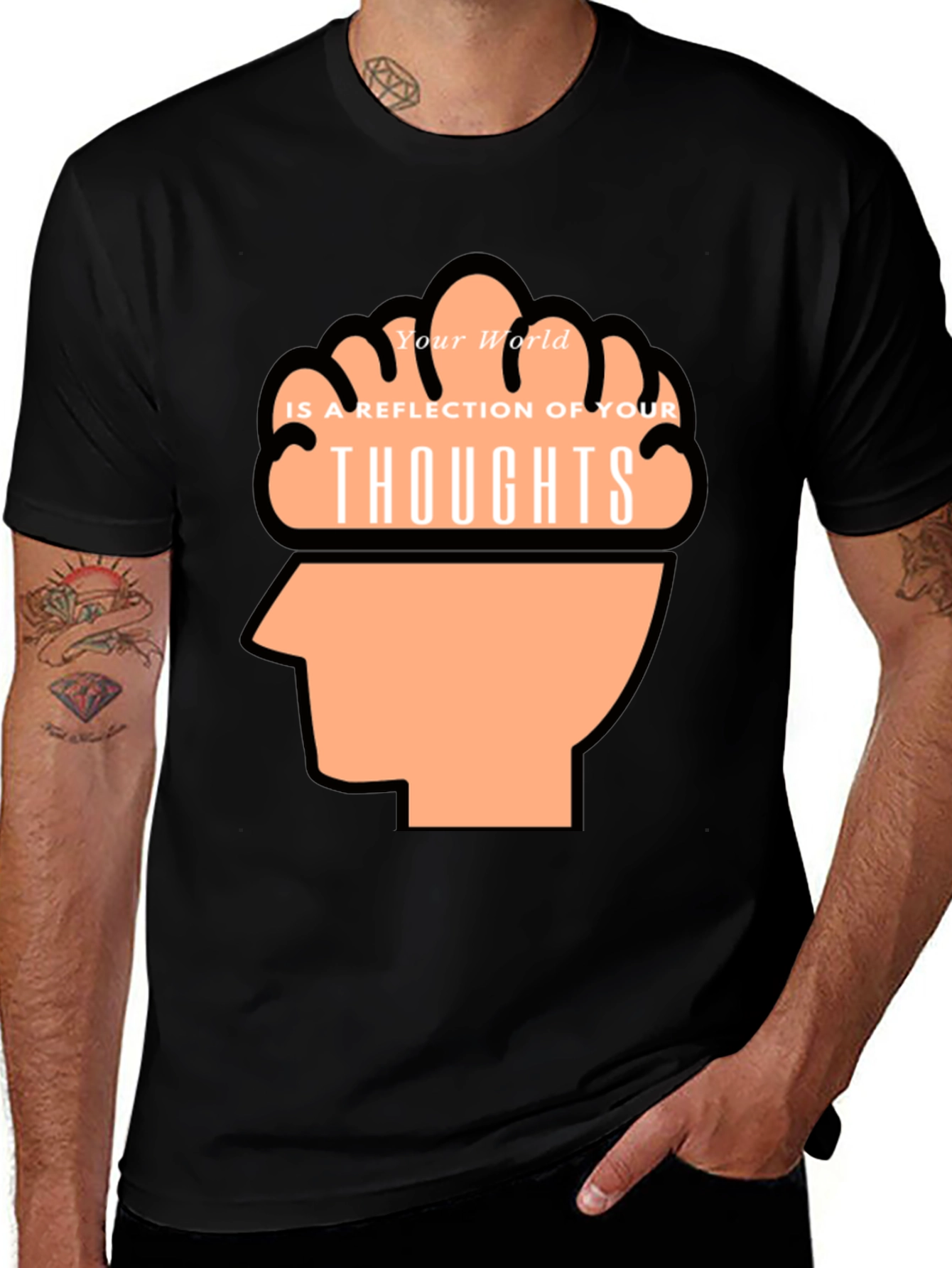 Thoughtful Reflection Graphic Tee - Mens Black T-Shirt
