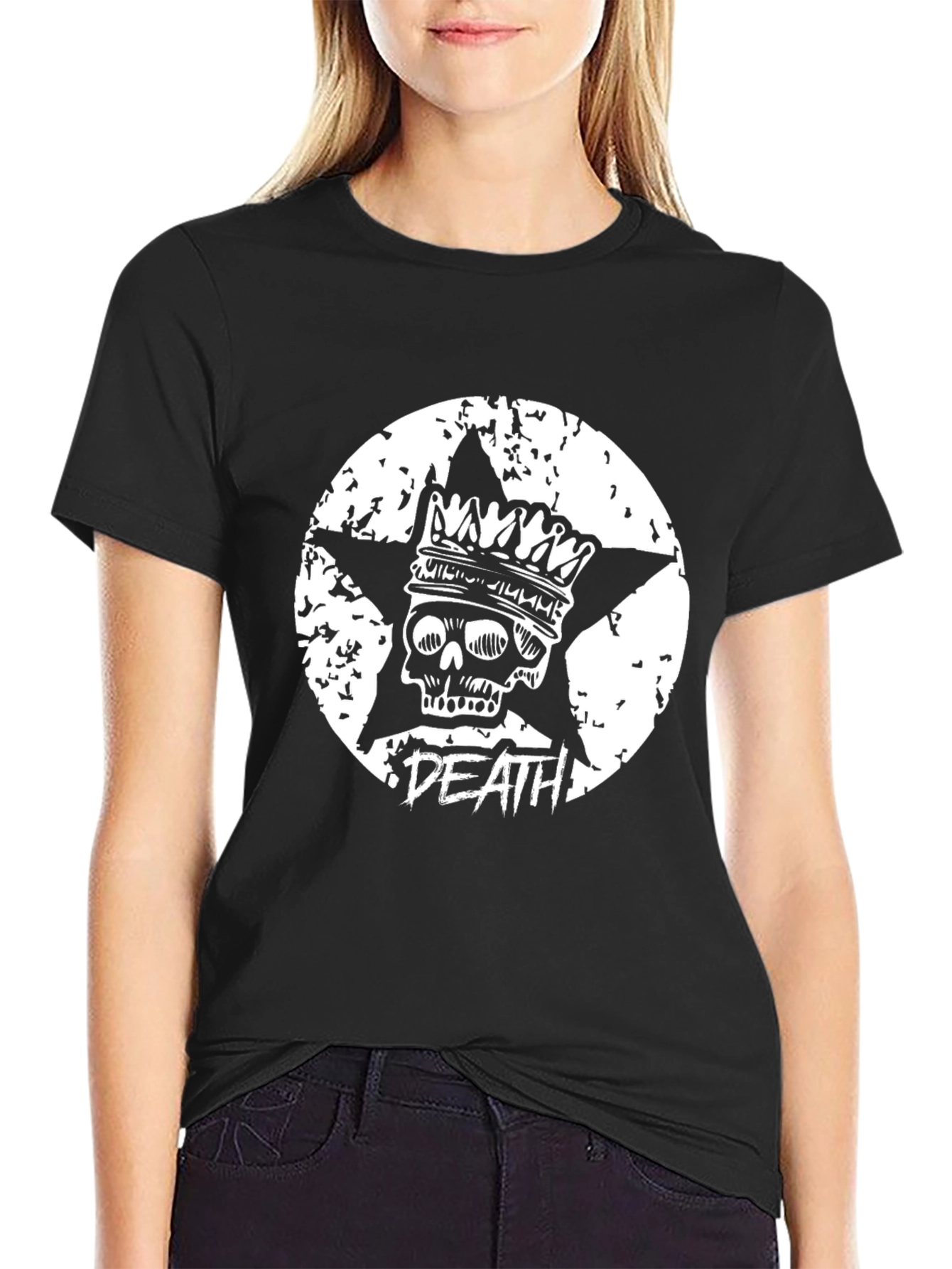 Skull Crown Death Star T-Shirt - Grunge Style