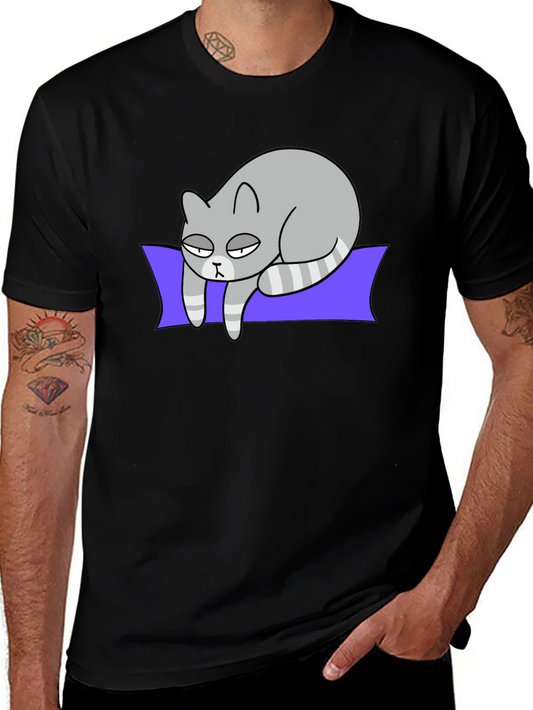 Lazy Cat Graphic Tee - Black Cotton T-Shirt