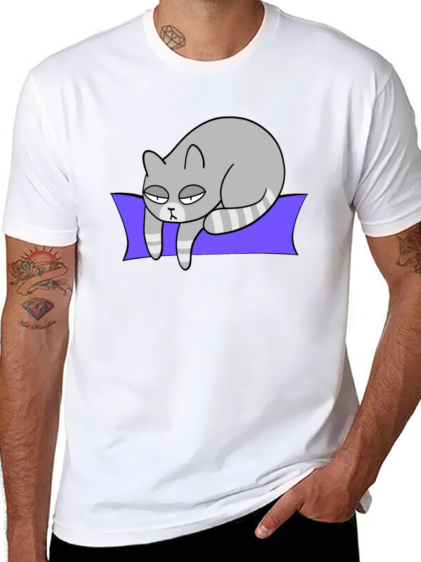 Lazy Cat Graphic Tee - Black Cotton T-Shirt