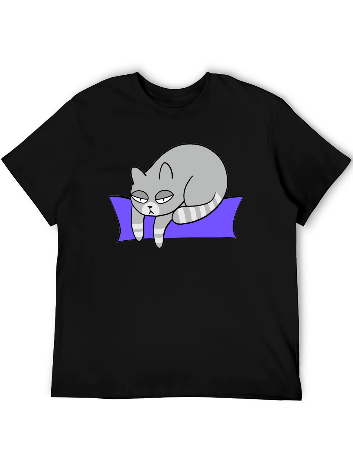 Lazy Cat Graphic Tee - Black Cotton T-Shirt