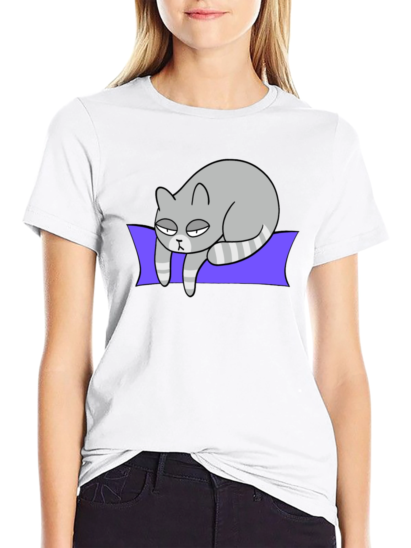 Lazy Cat Graphic Tee - Black Cotton T-Shirt