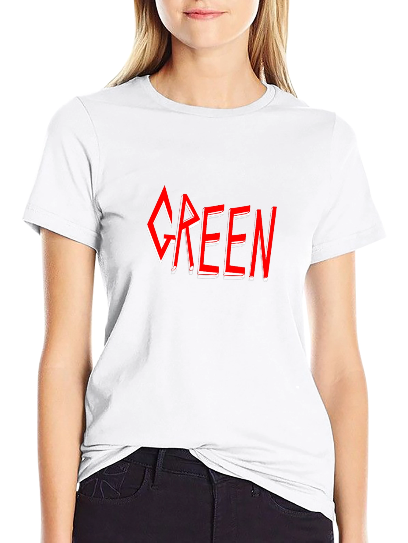 Green T-Shirt - Red Graphic Design