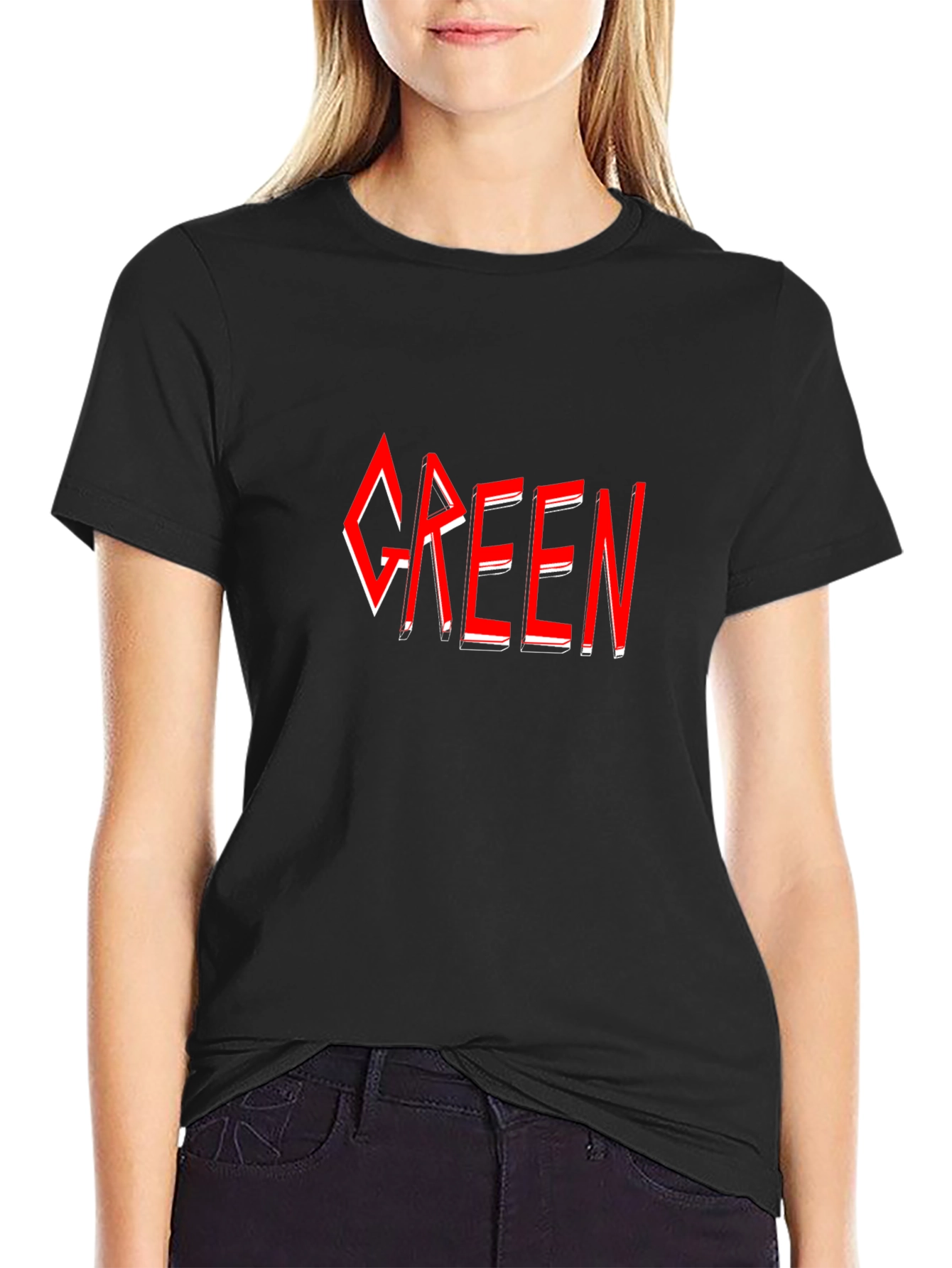Green T-Shirt - Red Graphic Design