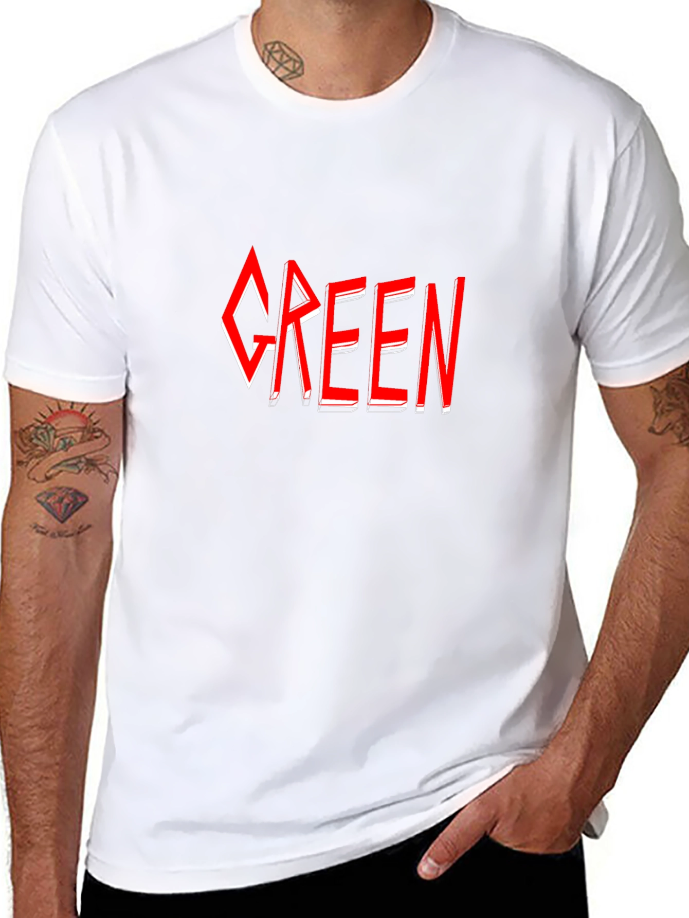 Green T-Shirt - Red Graphic Design