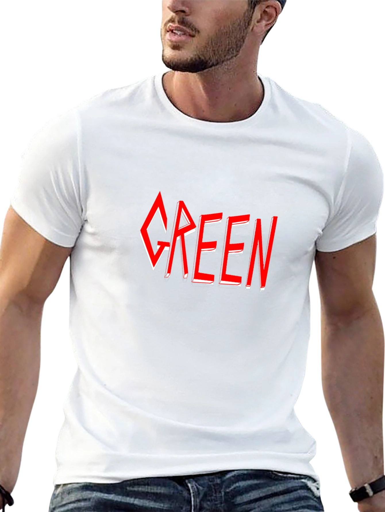 Green T-Shirt - Red Graphic Design