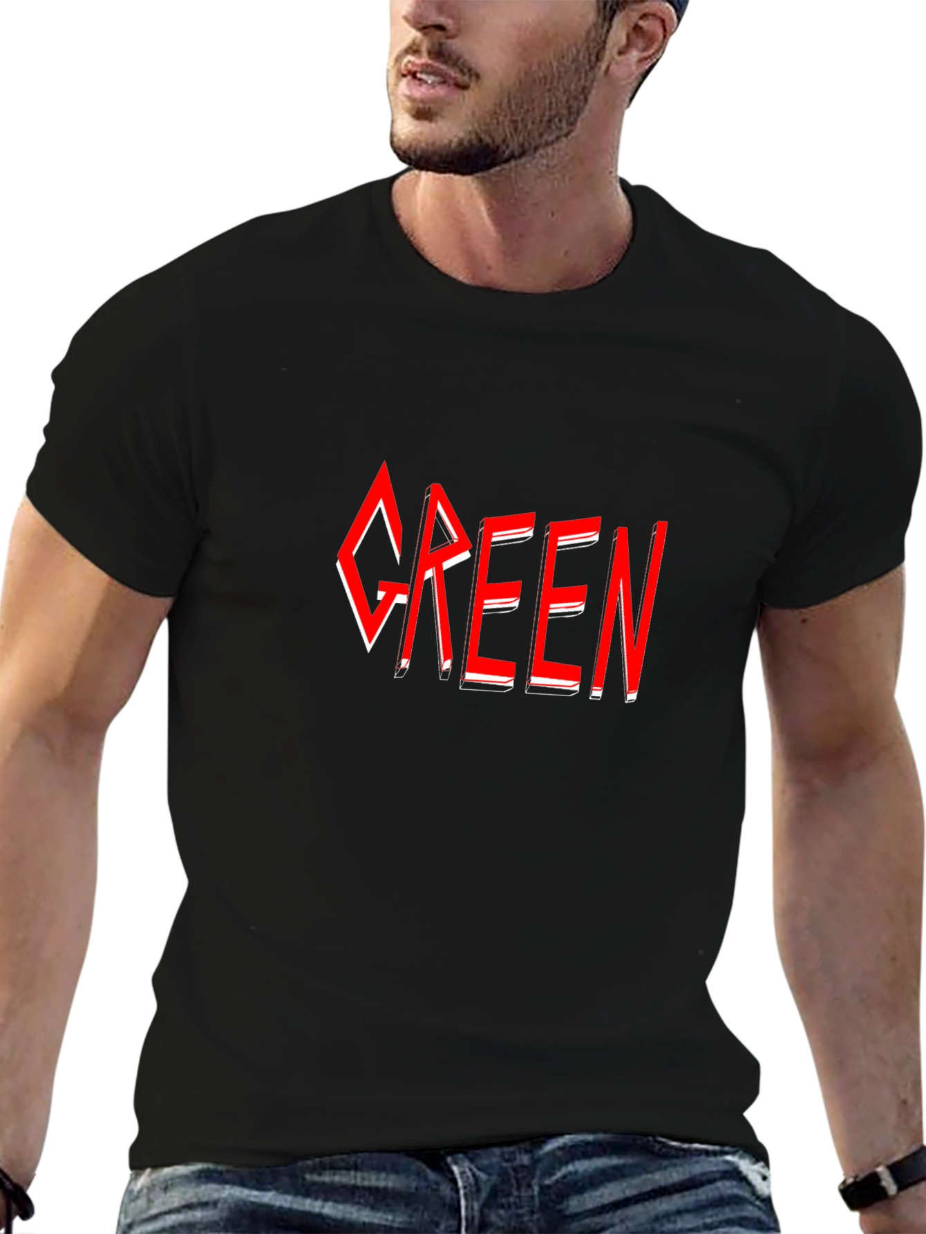 Green T-Shirt - Red Graphic Design