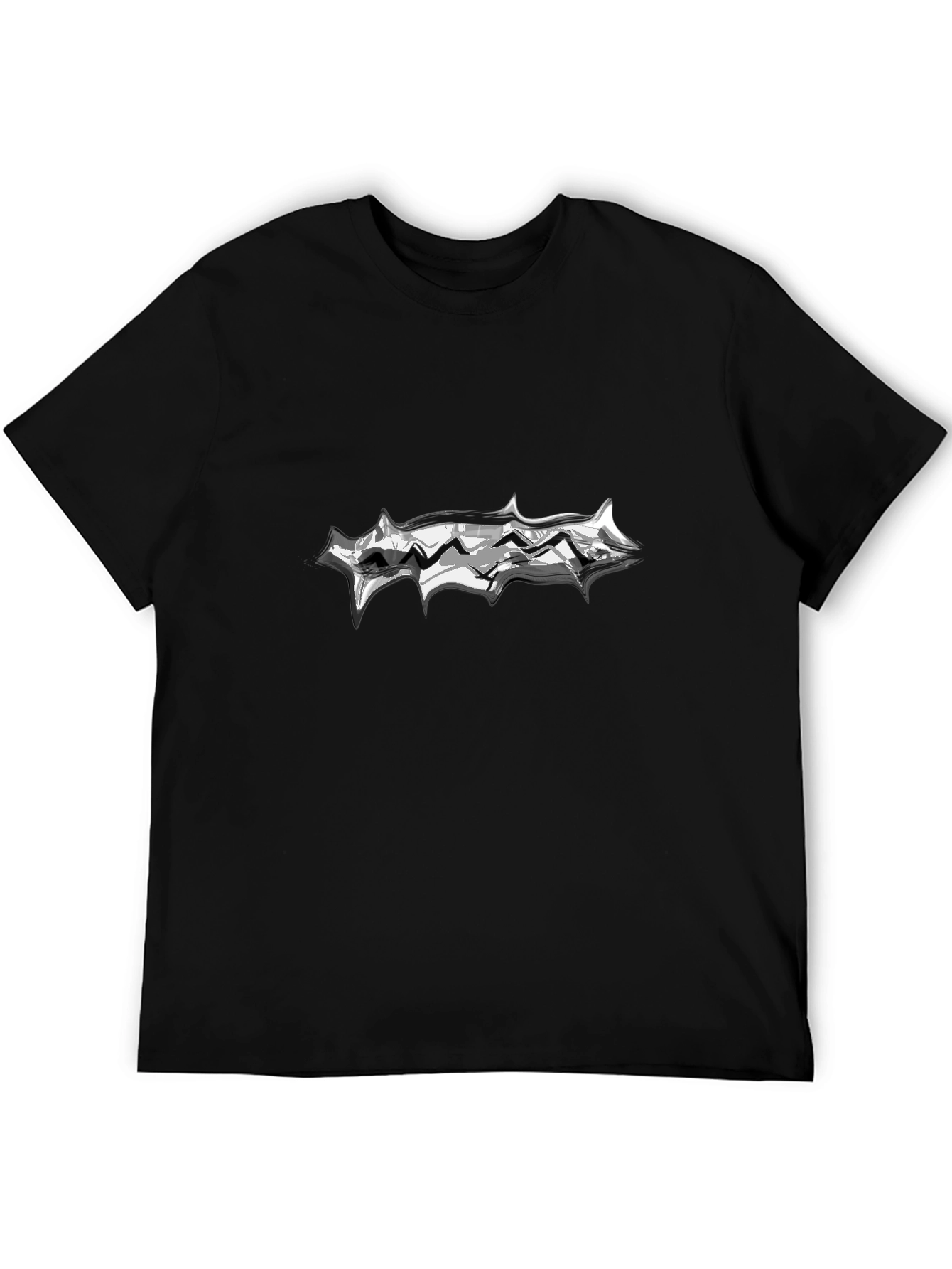 Mens Black T-Shirt with Abstract Silver Graphic