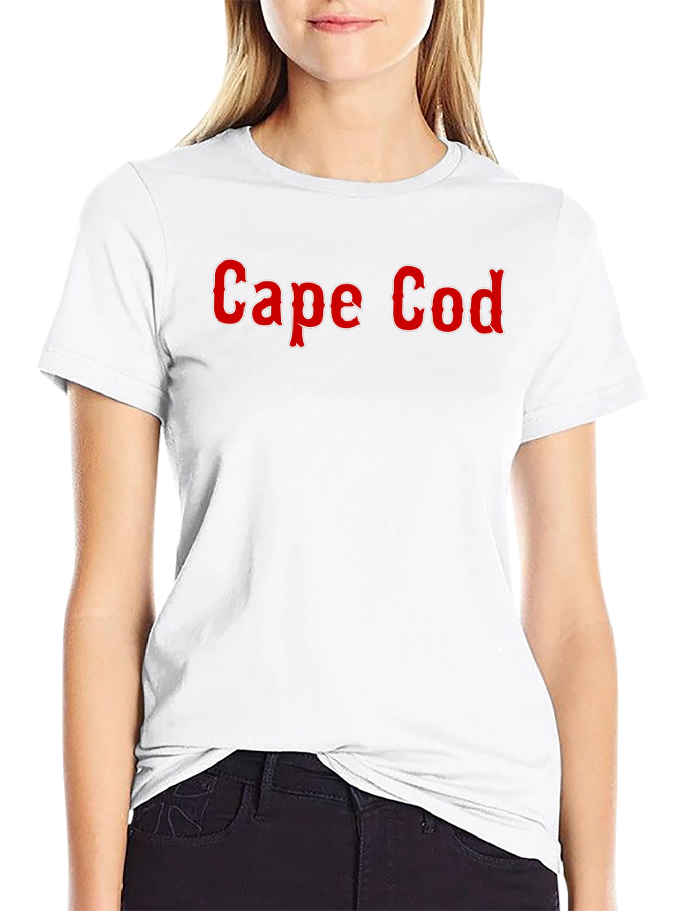 Cape Cod Black T-Shirt - Classic Red Text Design