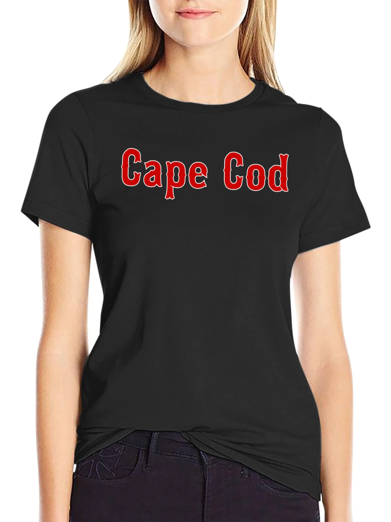 Cape Cod Black T-Shirt - Classic Red Text Design