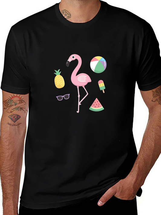 Summer Fun Graphic Tee - Flamingo & Fruit Design