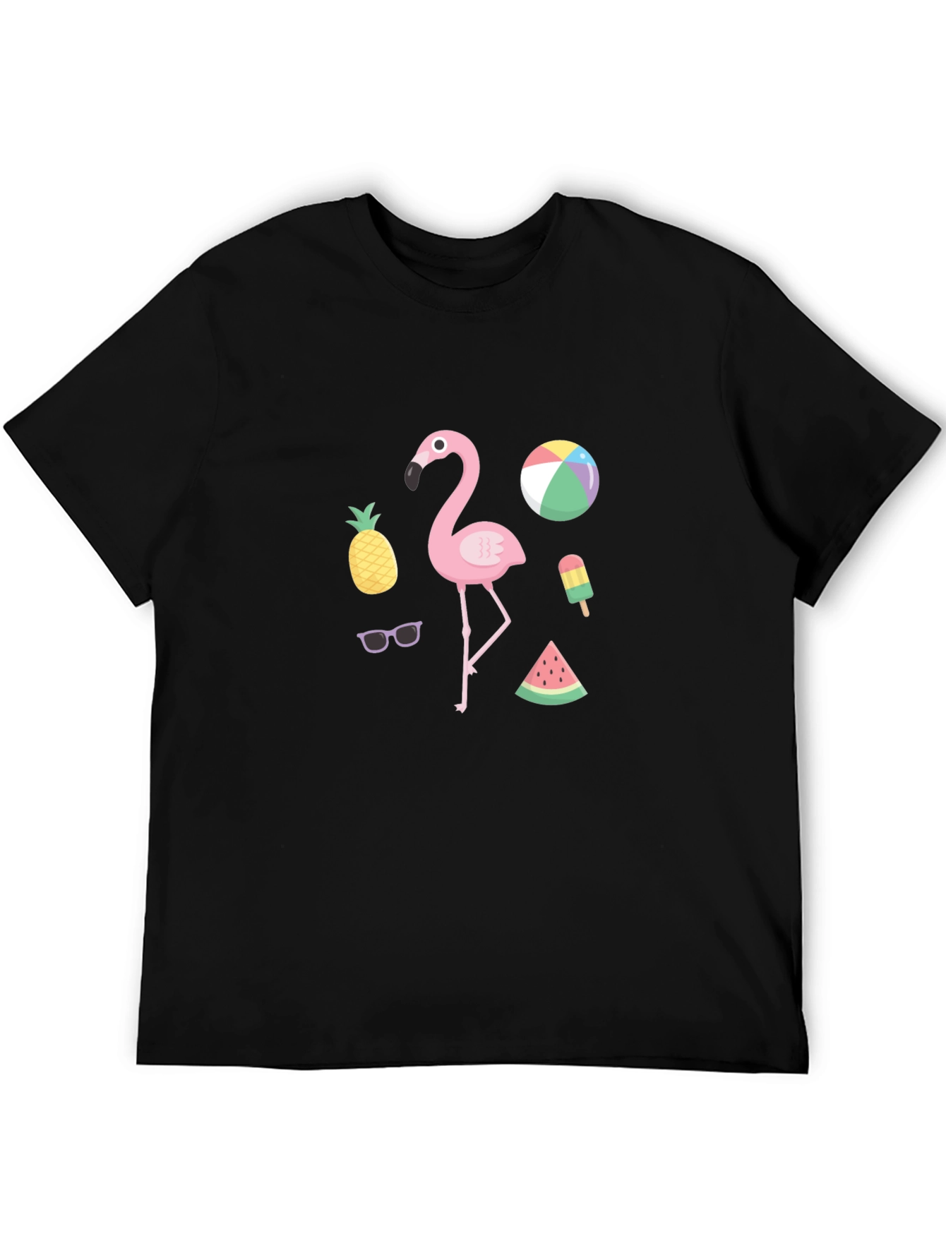 Summer Fun Graphic Tee - Flamingo & Fruit Design