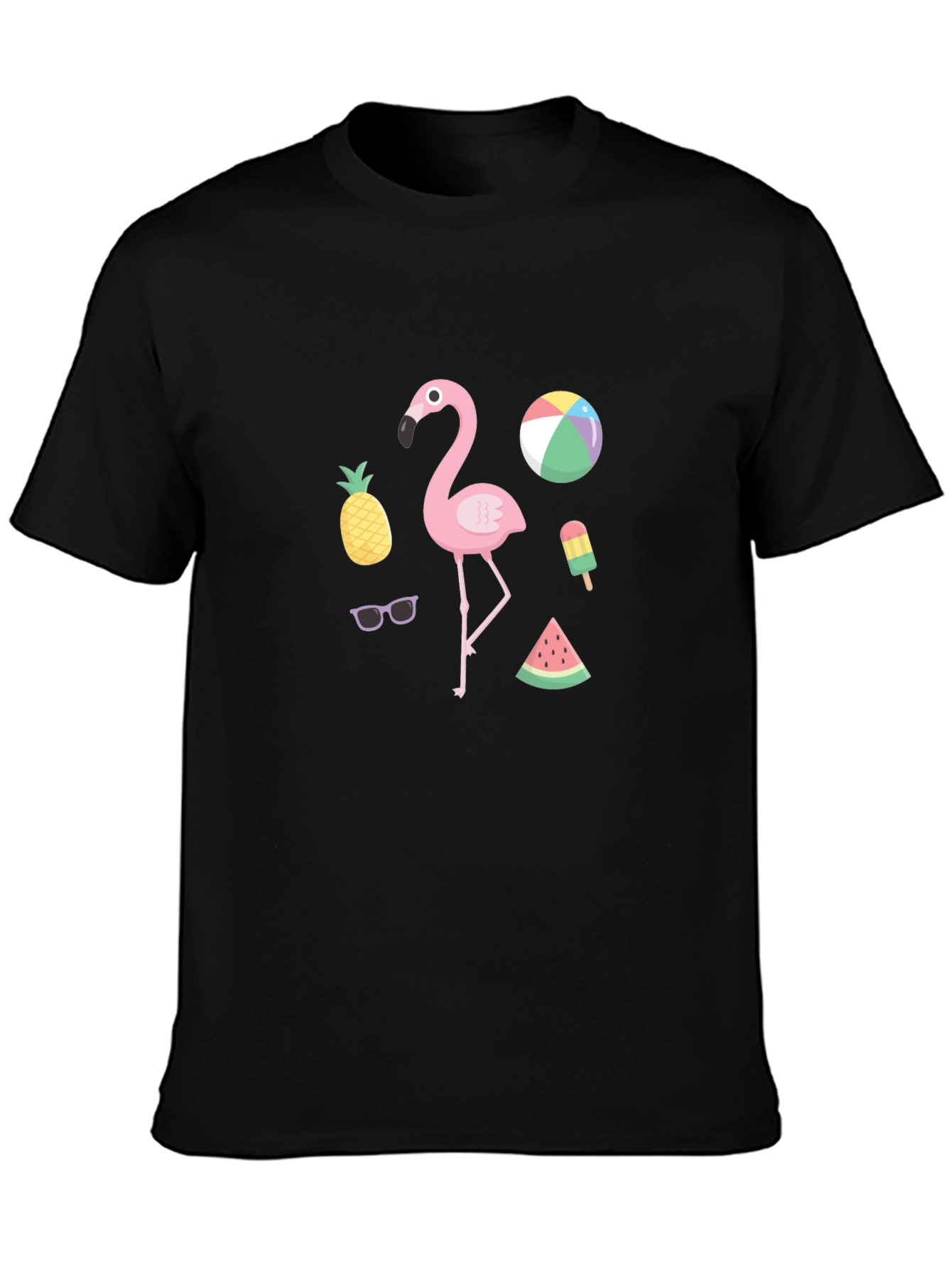 Summer Fun Graphic Tee - Flamingo & Fruit Design