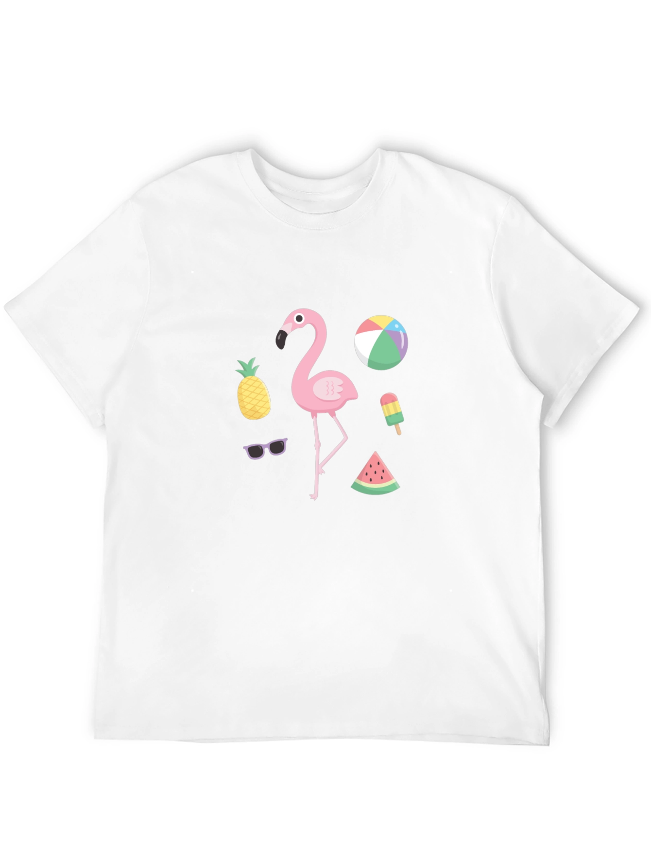 Summer Fun Graphic Tee - Flamingo & Fruit Design