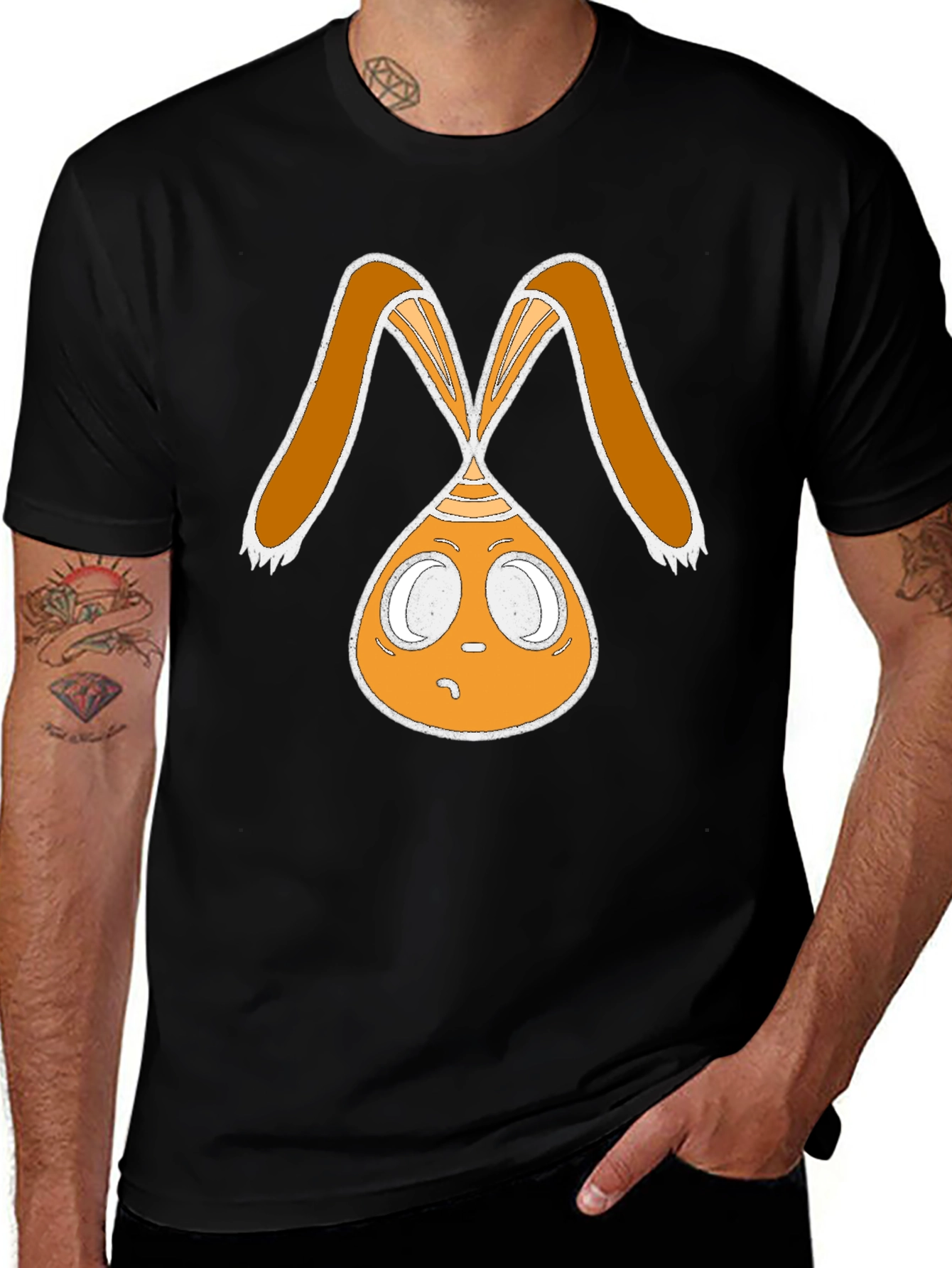 Funky Bunny Graphic Tee - Black Cotton Casual Shirt