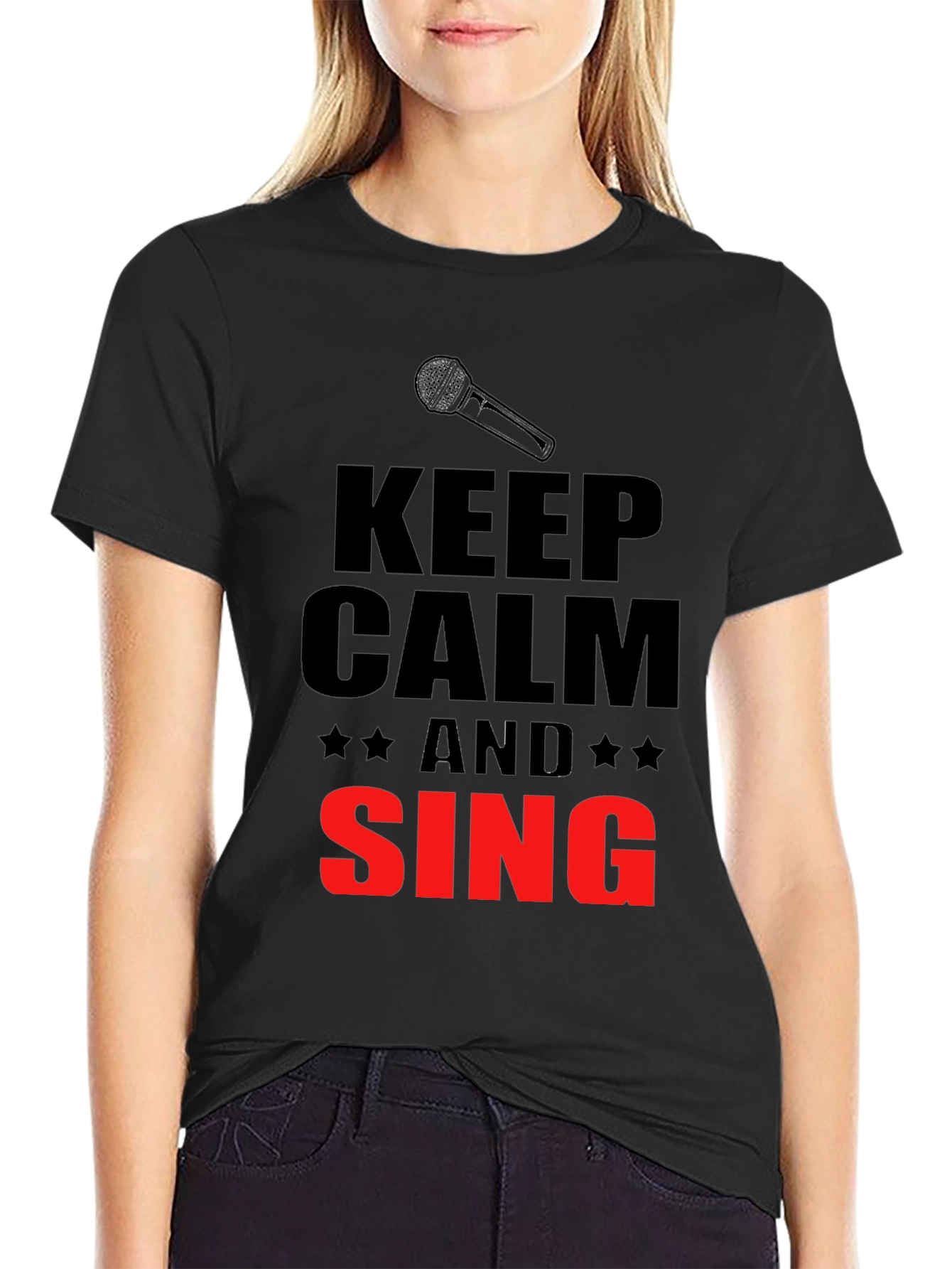 Keep Calm and Sing Graphic Black T-Shirt