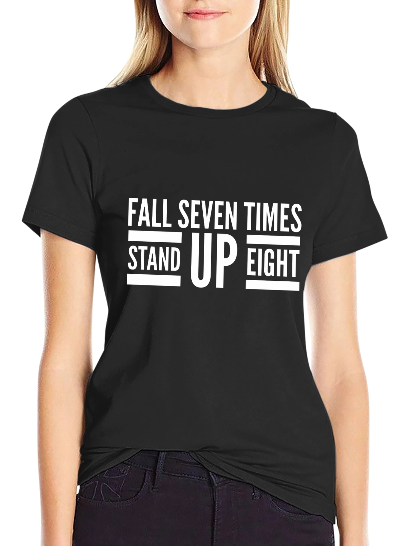 Motivational Fall Seven Times Stand Up Eight Black T-Shirt