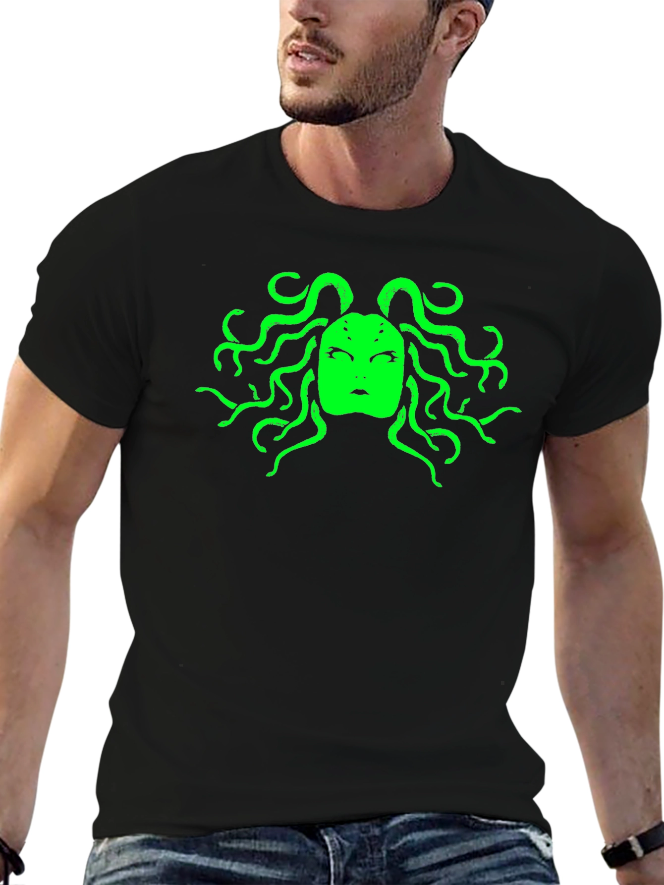 Medusa Graphic Tee - Bold Black Cotton T-Shirt