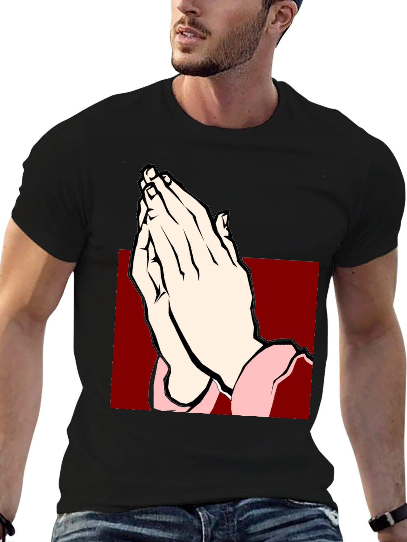 Praying Hands Graphic Tee - Black Cotton T-Shirt