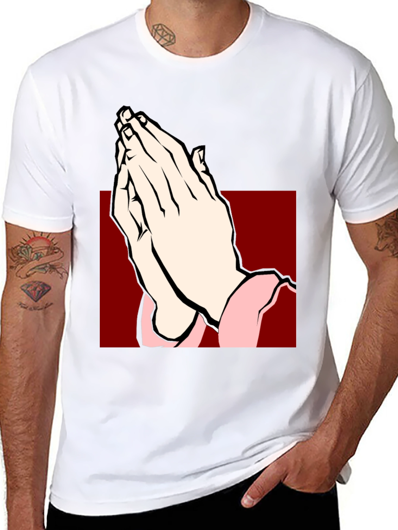 Praying Hands Graphic Tee - Black Cotton T-Shirt