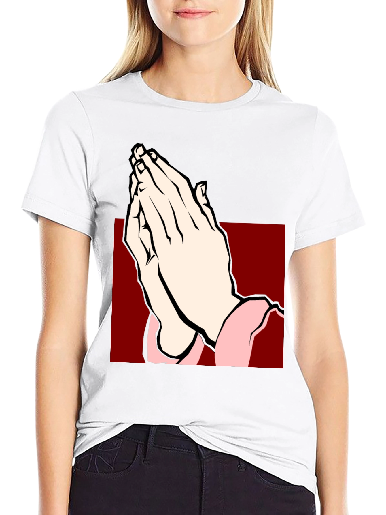 Praying Hands Graphic Tee - Black Cotton T-Shirt