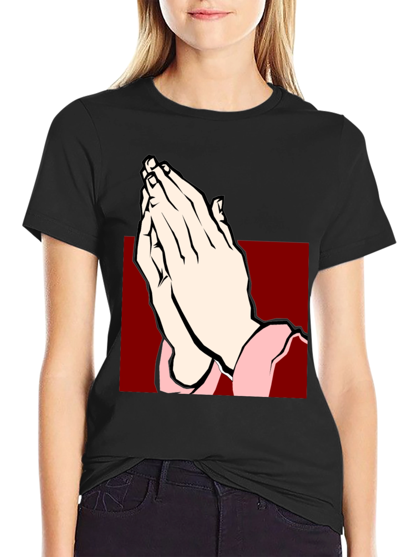Praying Hands Graphic Tee - Black Cotton T-Shirt