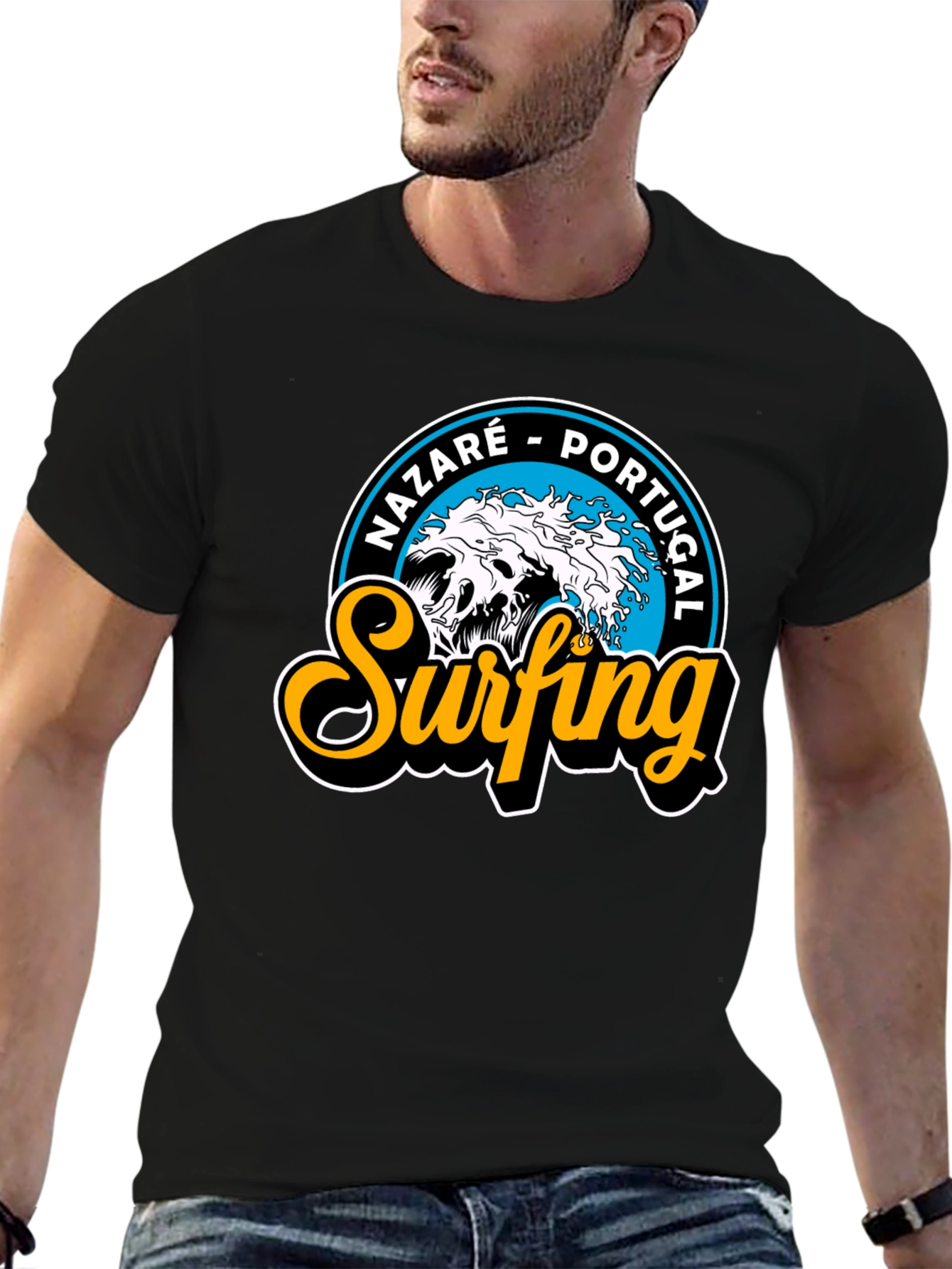 Nazaré Portugal Surfing T-Shirt - Black