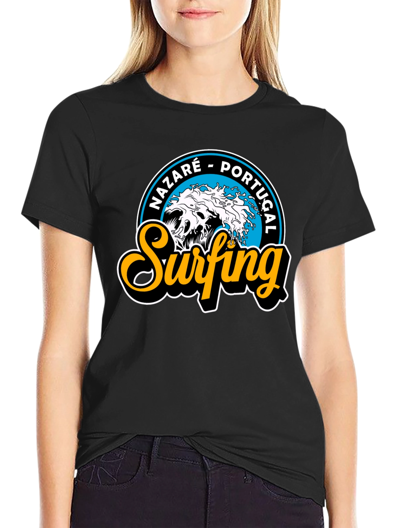 Nazaré Portugal Surfing T-Shirt - Black