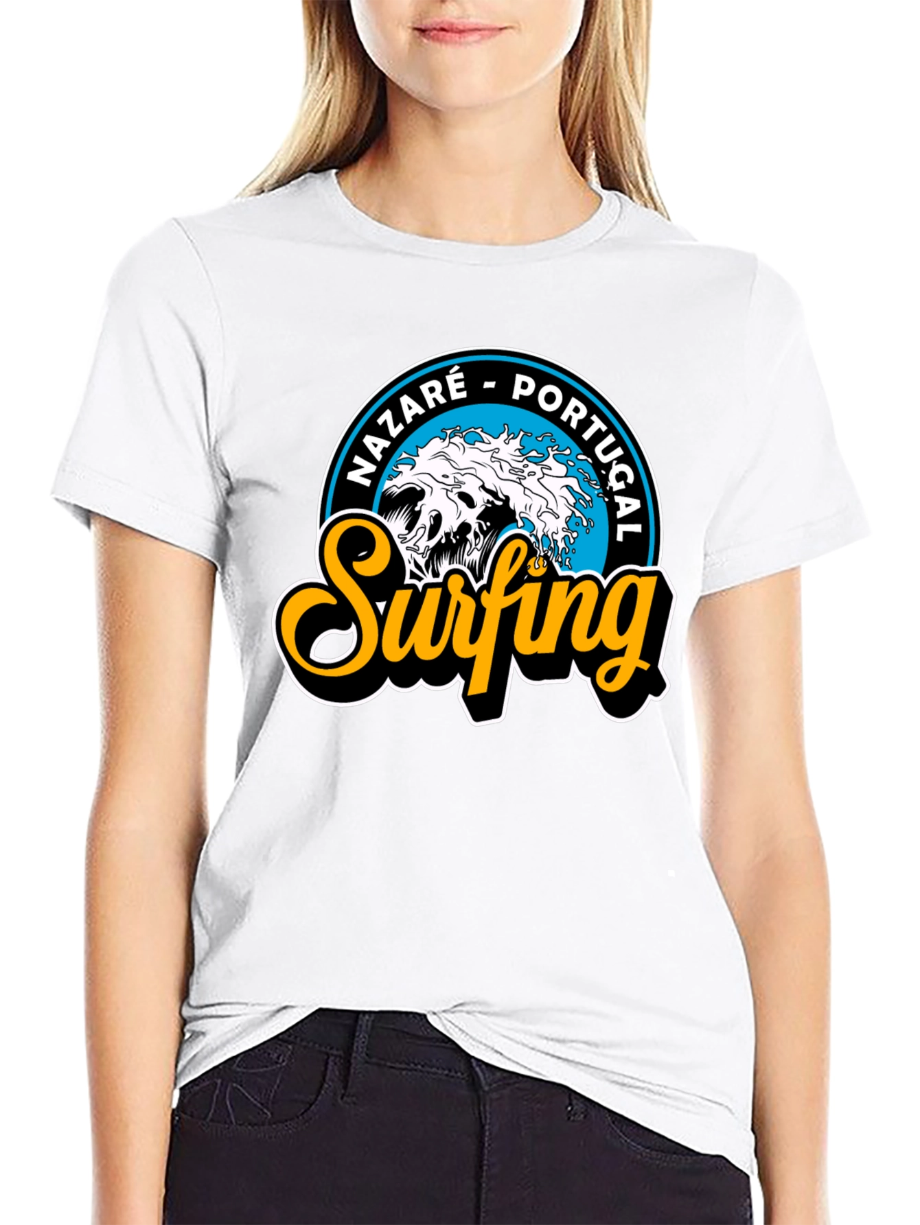 Nazaré Portugal Surfing T-Shirt - Black