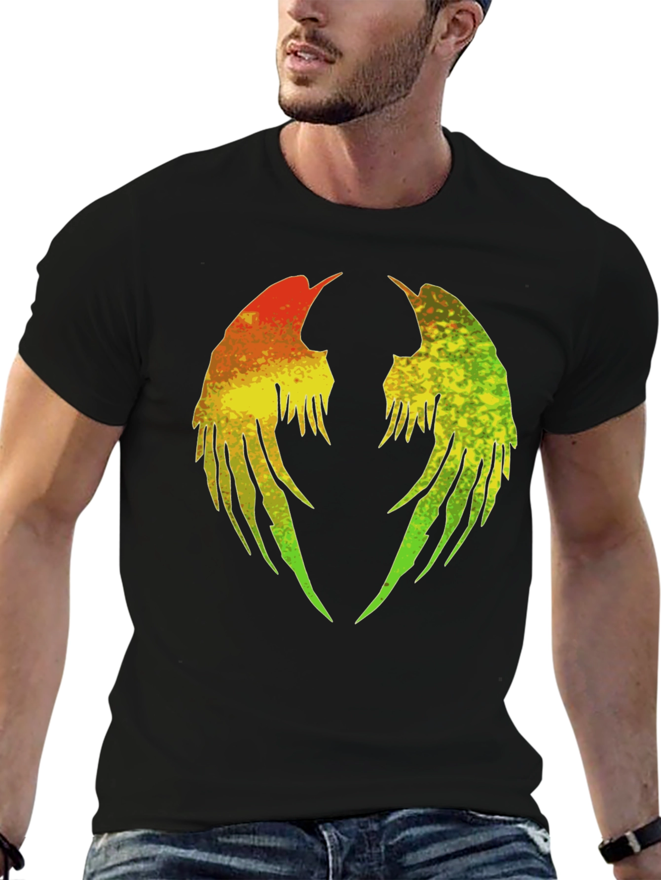 Rasta Wings Graphic Tee - Black Cotton Blend