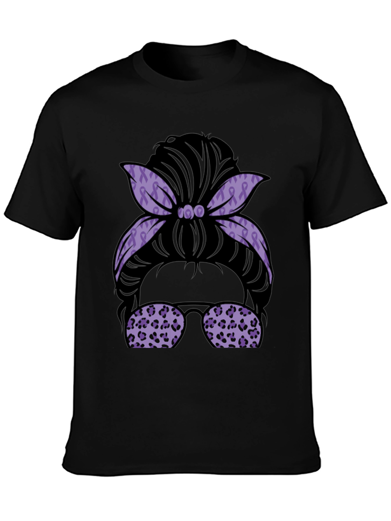 Purple Ribbon Messy Bun Graphic Tee