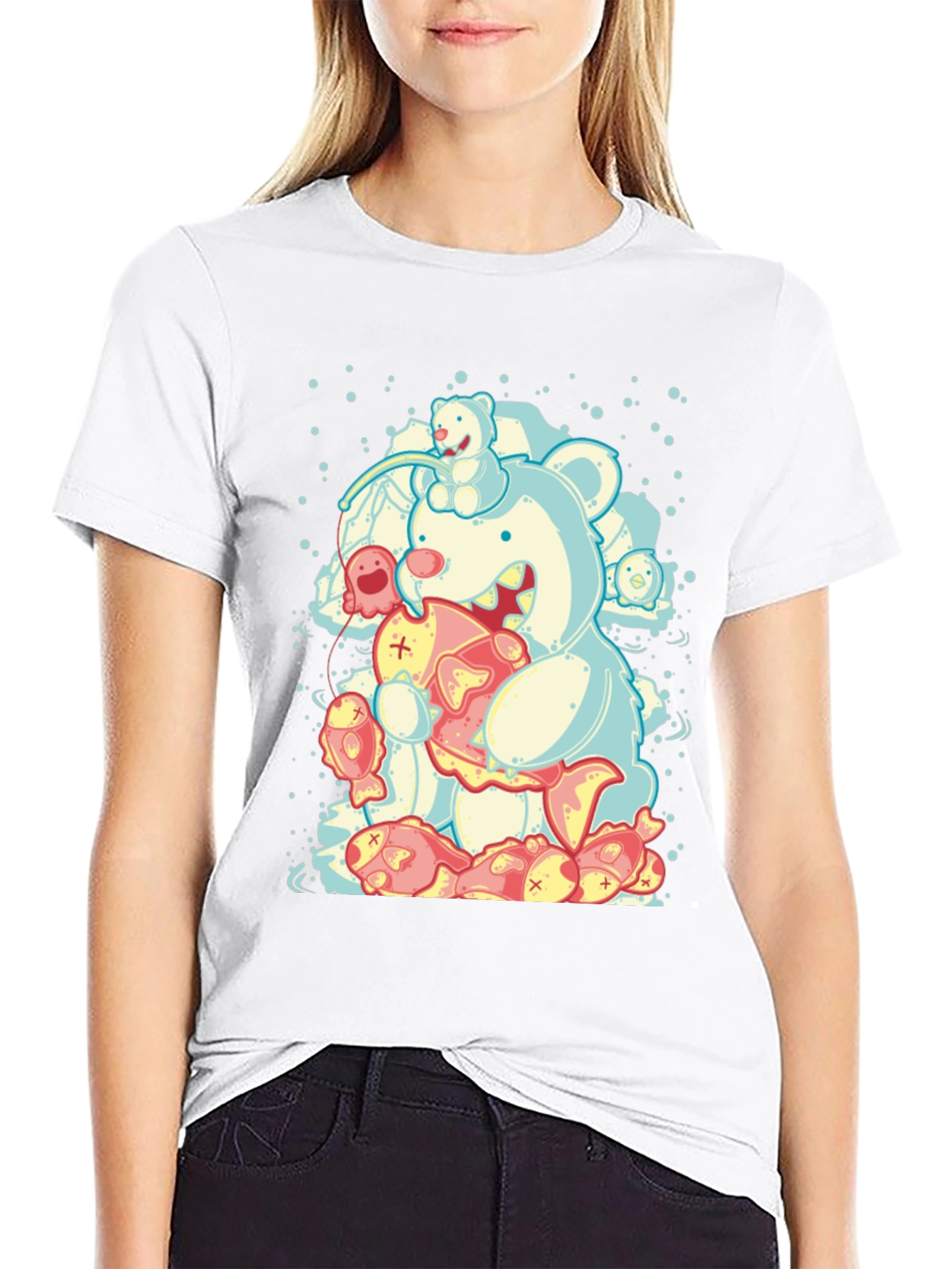 Bear Eating Fish Graphic T-Shirt