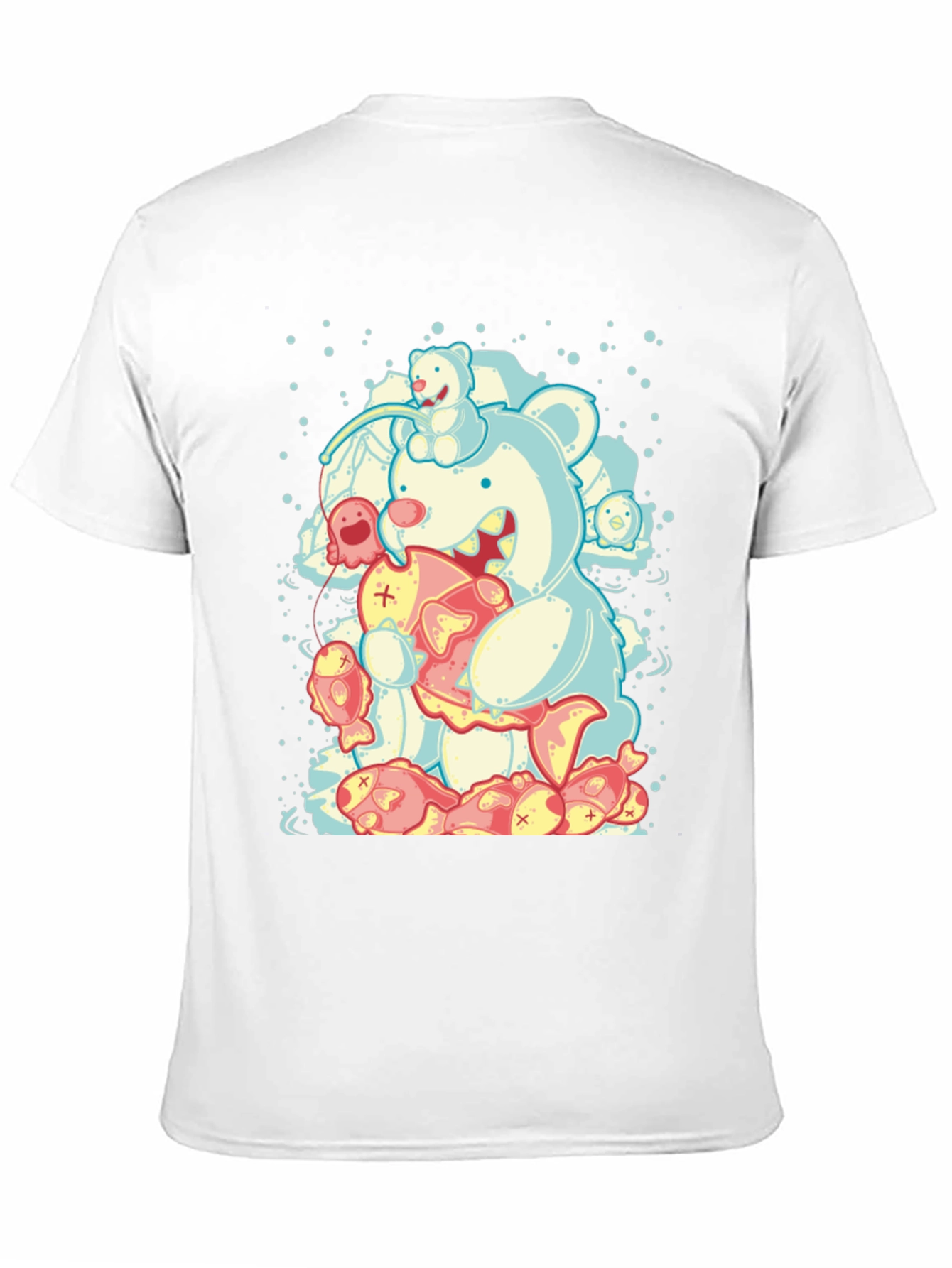 Bear Eating Fish Graphic T-Shirt