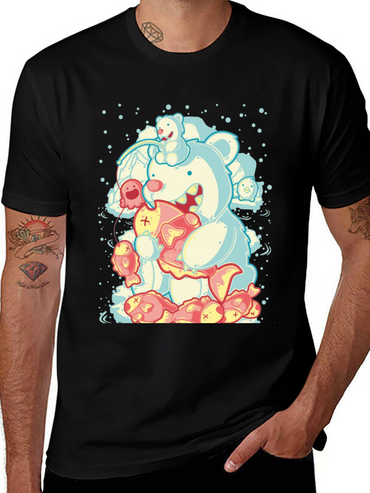 Bear Eating Fish Graphic T-Shirt