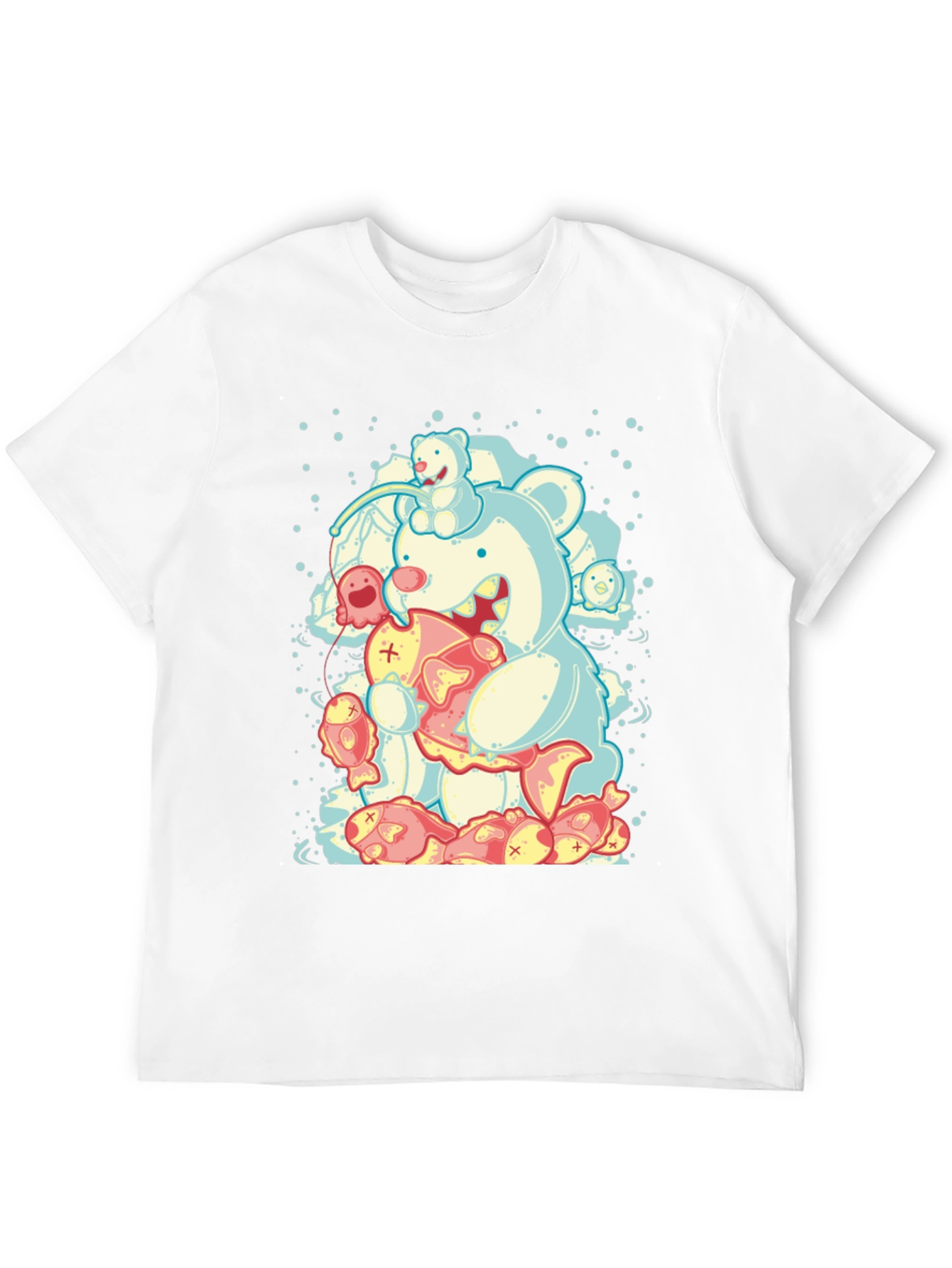 Bear Eating Fish Graphic T-Shirt