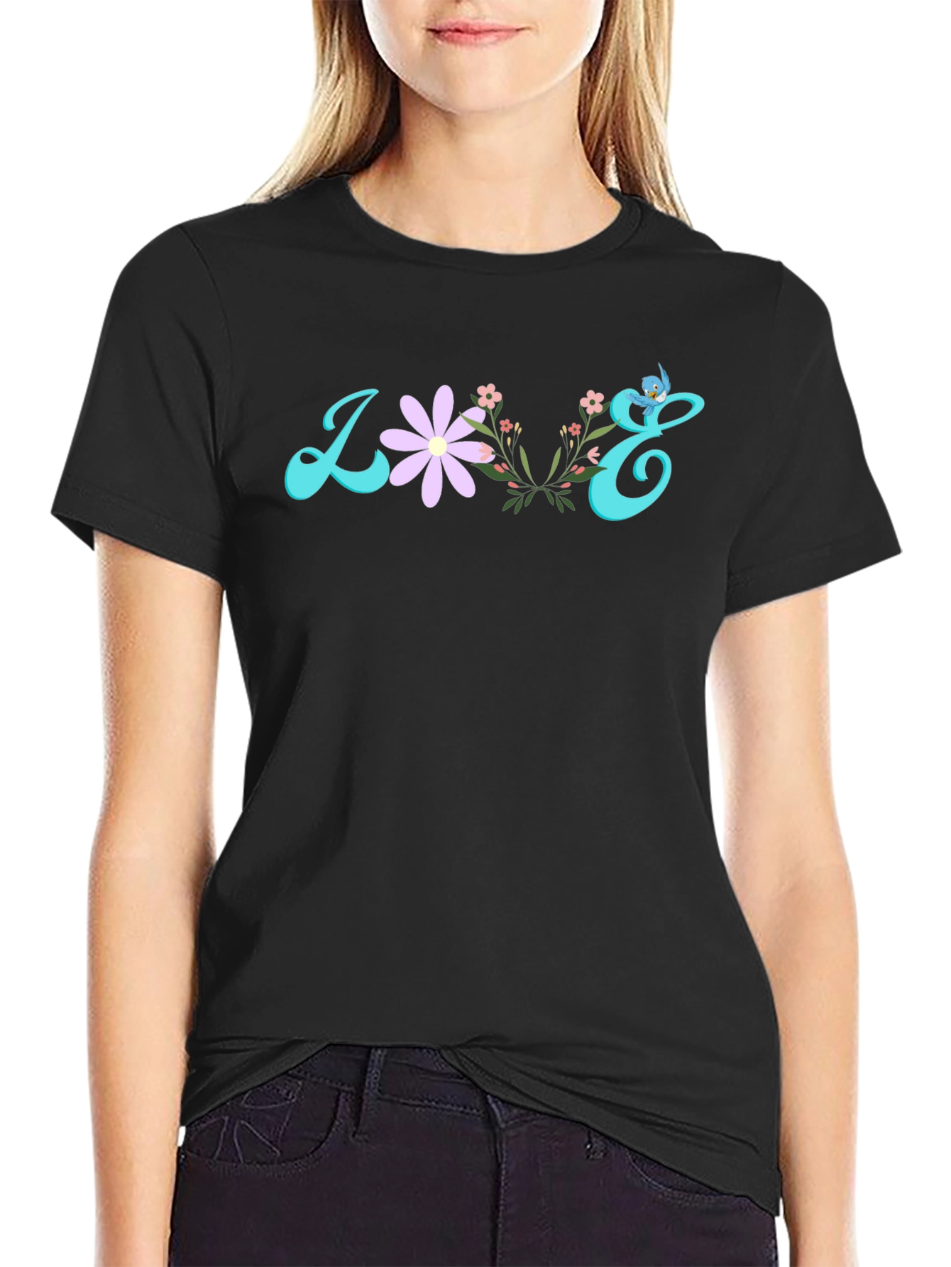 Floral Love Graphic T-Shirt - Black Cotton Tee