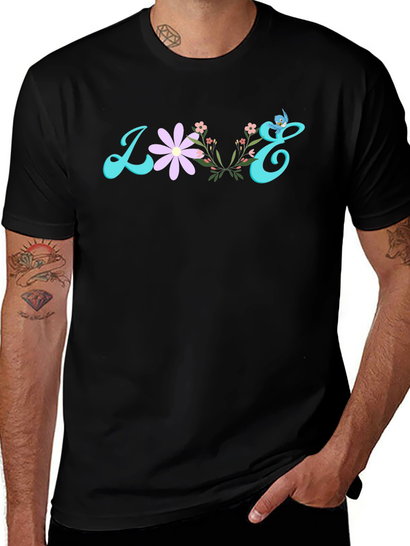 Floral Love Graphic T-Shirt - Black Cotton Tee