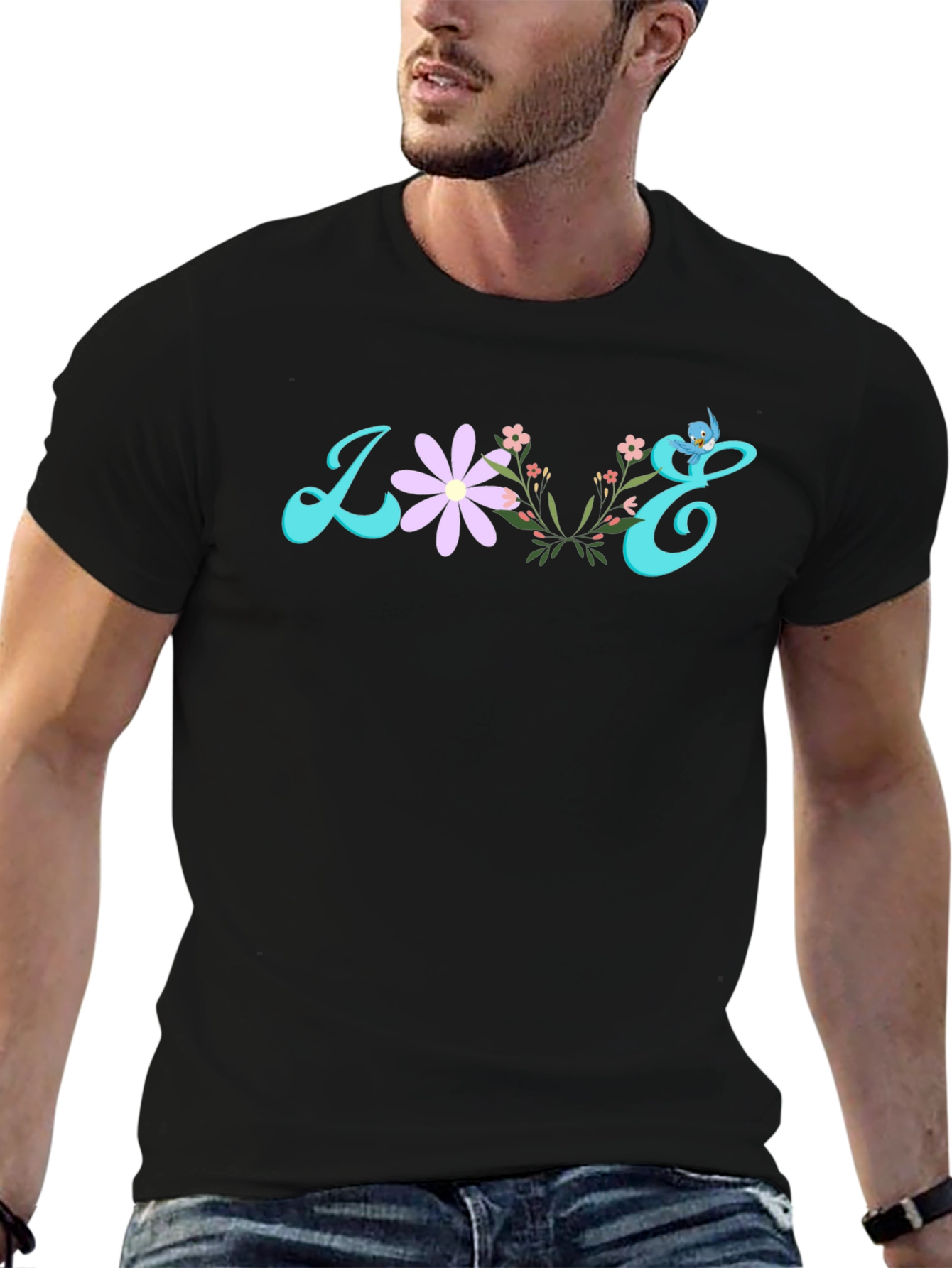Floral Love Graphic T-Shirt - Black Cotton Tee