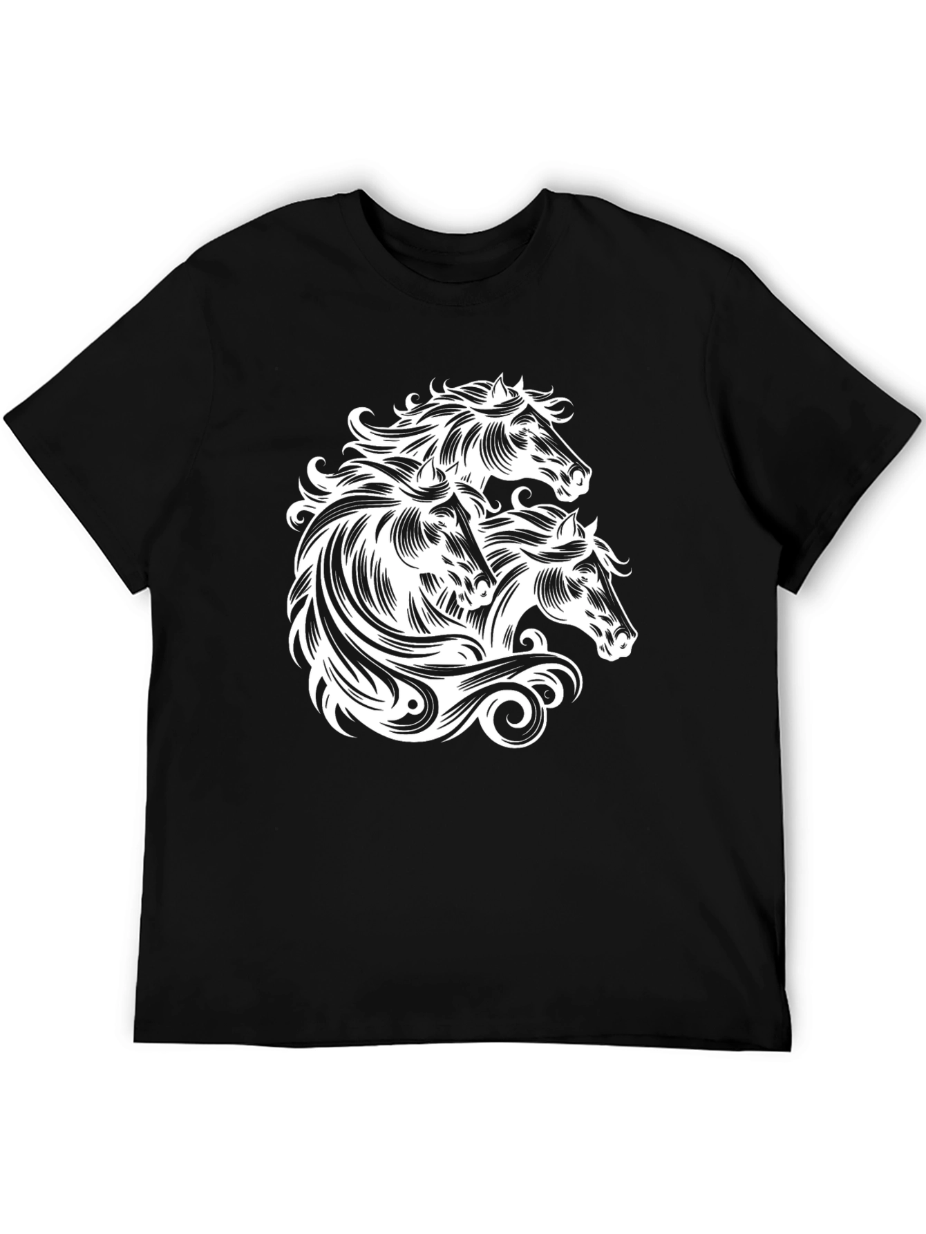 Black T-Shirt with Horse Heads Graphic
